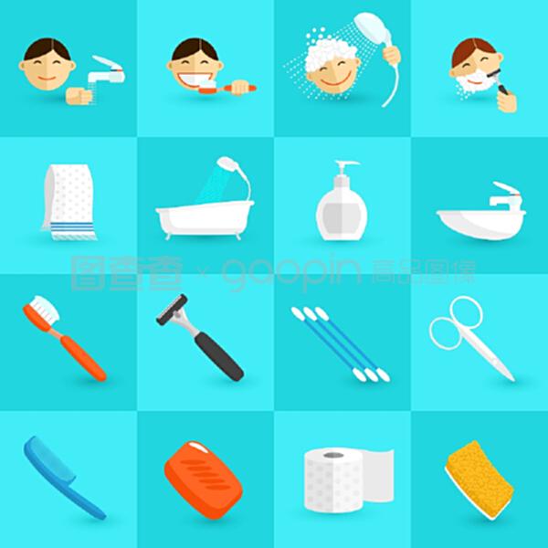 個(gè)人衛(wèi)生圖標(biāo)與浴室化妝品單片圖示在產(chǎn)品展示中的應(yīng)用